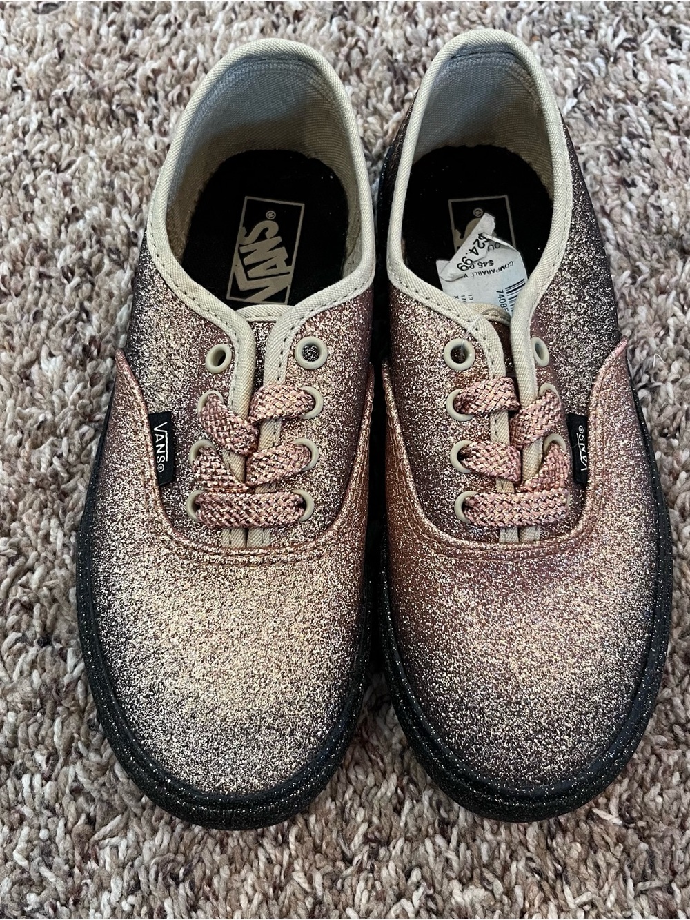 Vans Rainbow Glitter Shoes NWT Youth Size 2.5 Black Gold Sparkly - Picture 2 of 6